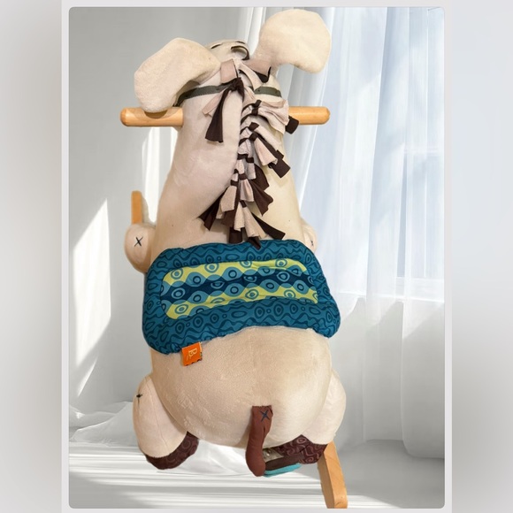 Plush Rocking Horse Toy - Cream and Blue - Picture 6 of 16